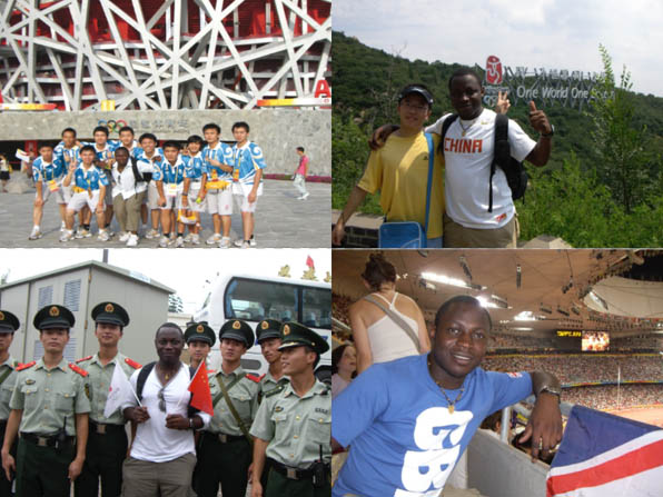 A collage of pictures of Bode at the 2008 Beijing Olympics

